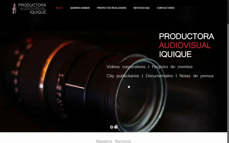 Portada del sitio web de Productora Audiovisual Iquique