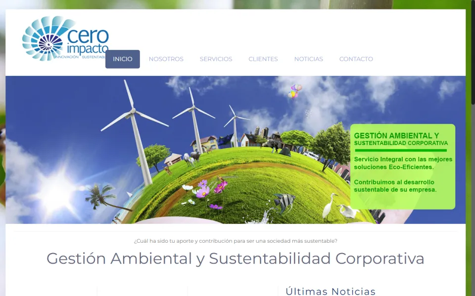 Portada del sitio web de Ceroimpacto
