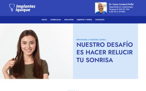 Portada del sitio web de Implantes Iquique