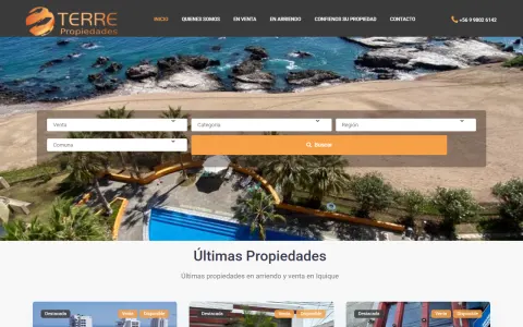 Portada del sitio web de Terre Propiedades