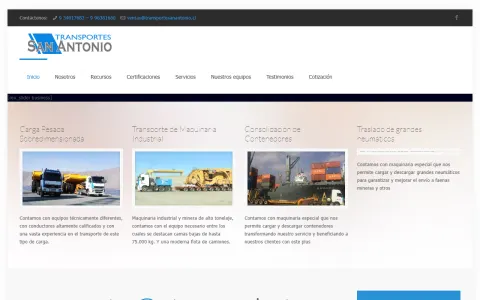 Portada del sitio web de Transportes San Antonio